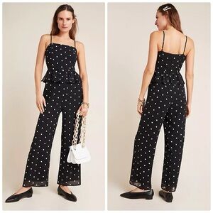 NWT BY ANTHROPOLOGIE Rosie embroidered peplum jumpsuit in black white